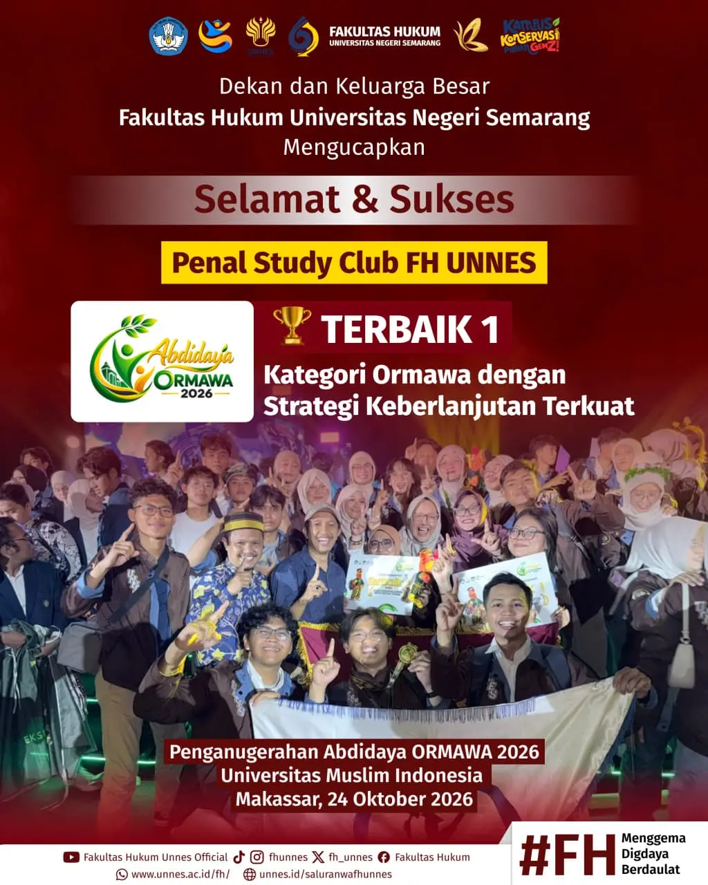 UNNES Raih Tiga Penghargaan Abdidaya Ormawa 2026, PSC Fakultas Hukum Sabet Terbaik 1